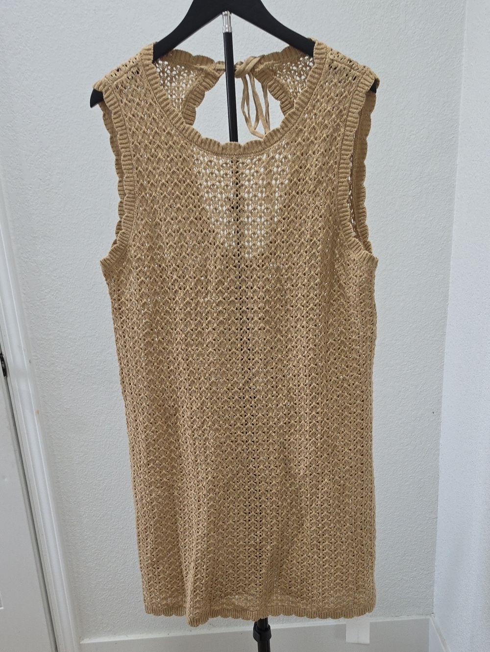 Sleeveless Crochet Swim Cover-Up in Tan
